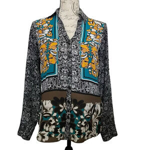Express The Portofino Shirt Womens Floral Paisley Blouse Size XS Original‎ Fit